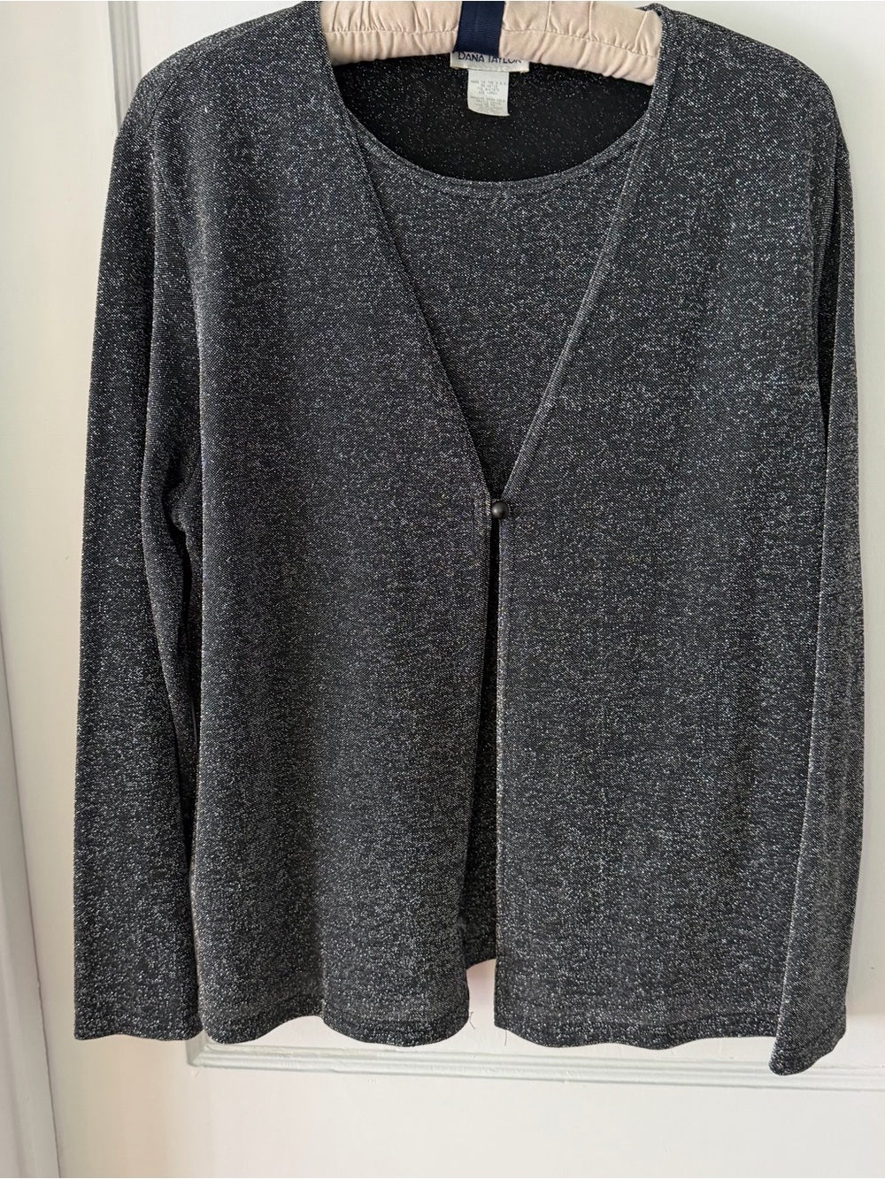 Dana Taylor Metallic Charcoal Open-Front Cardigan Size XL